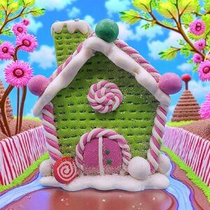 Gingerbread House Ornament Pink Green Peppermint Candy Fake Bake Christmas Faux